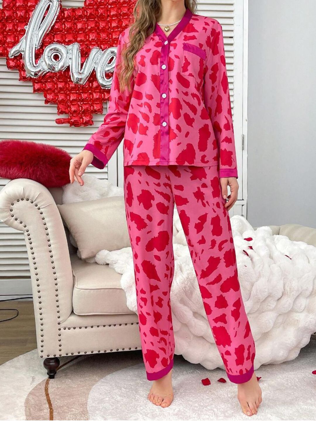 11026 - Women Animal Print Button-Down Night Suit