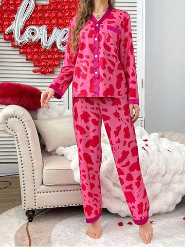 11026 - Women Animal Print Button-Down Night Suit