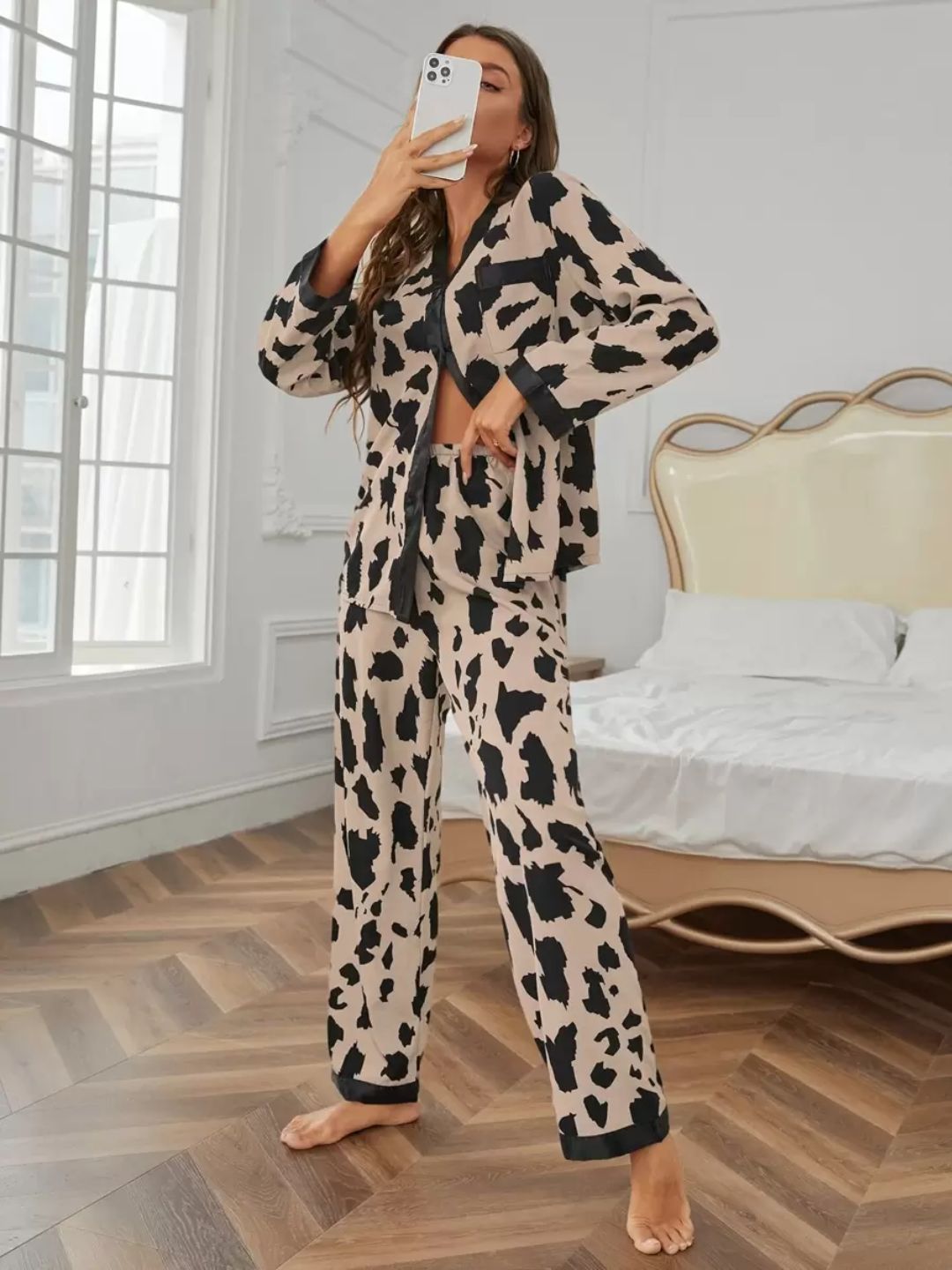 11026 - Women Animal Print Button-Down Night Suit