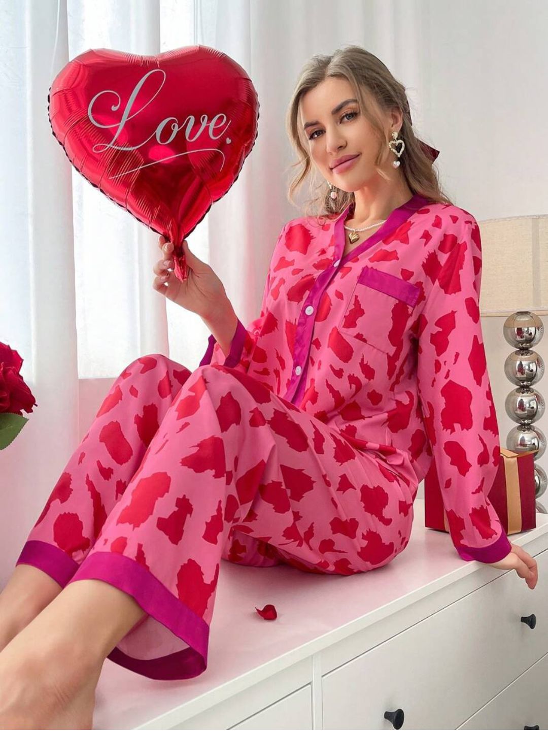 11026 - Women Animal Print Button-Down Night Suit