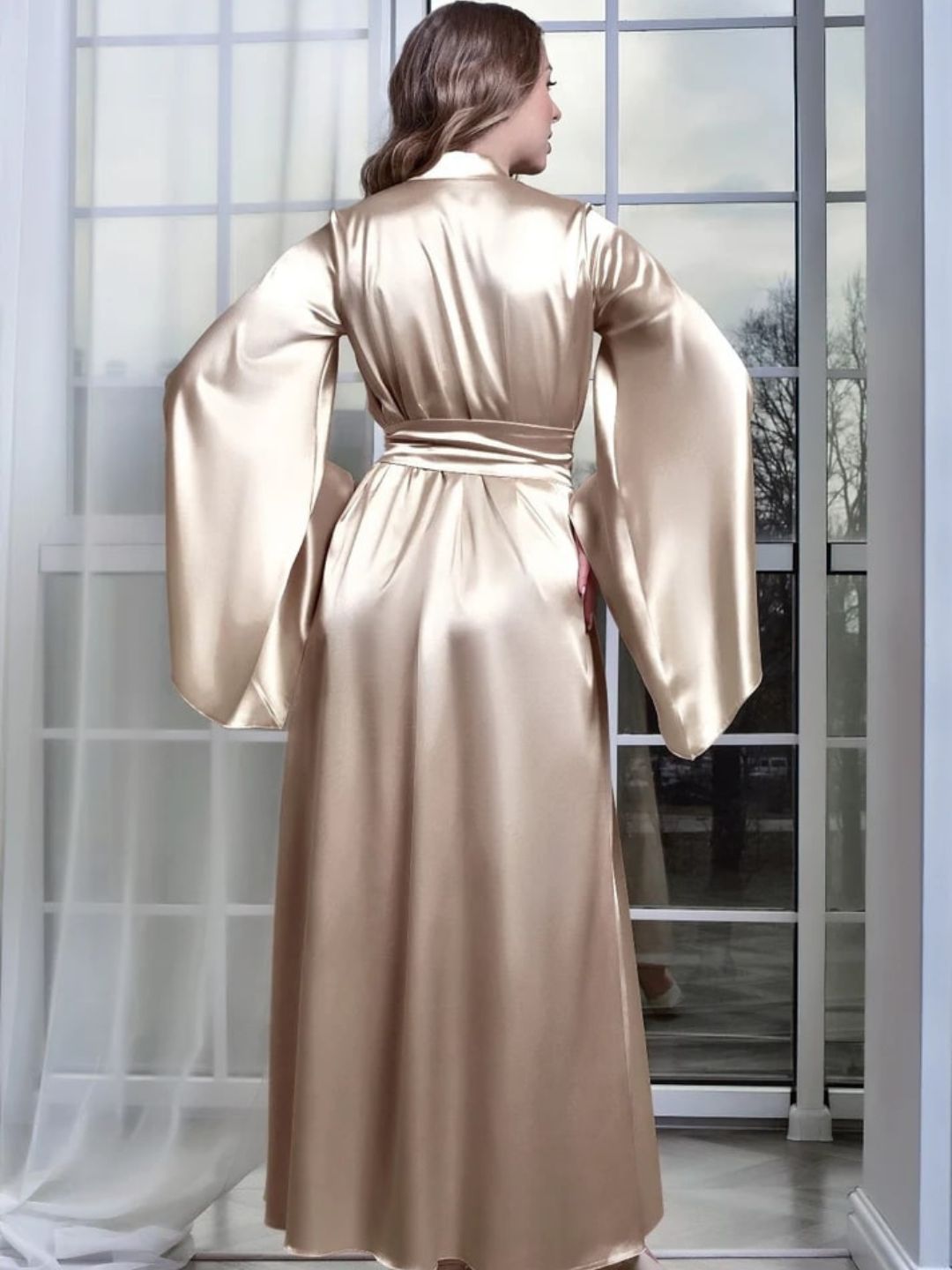 11006- Maroon Glamorous Satin Nightwear Robe – Soft & Silky Feel