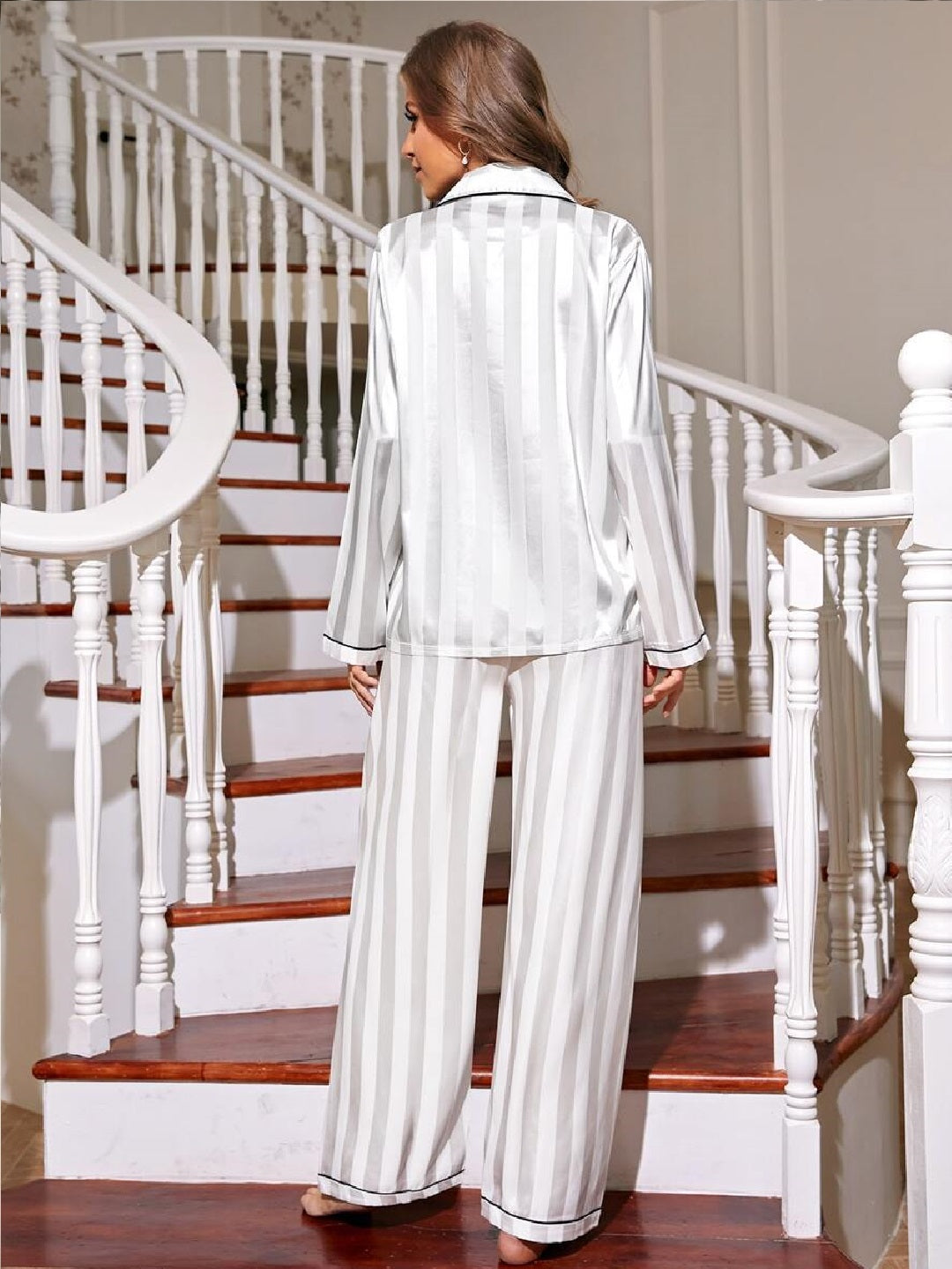 11013-Women Satin Finish Shirt & Pyjama Night Suit Set