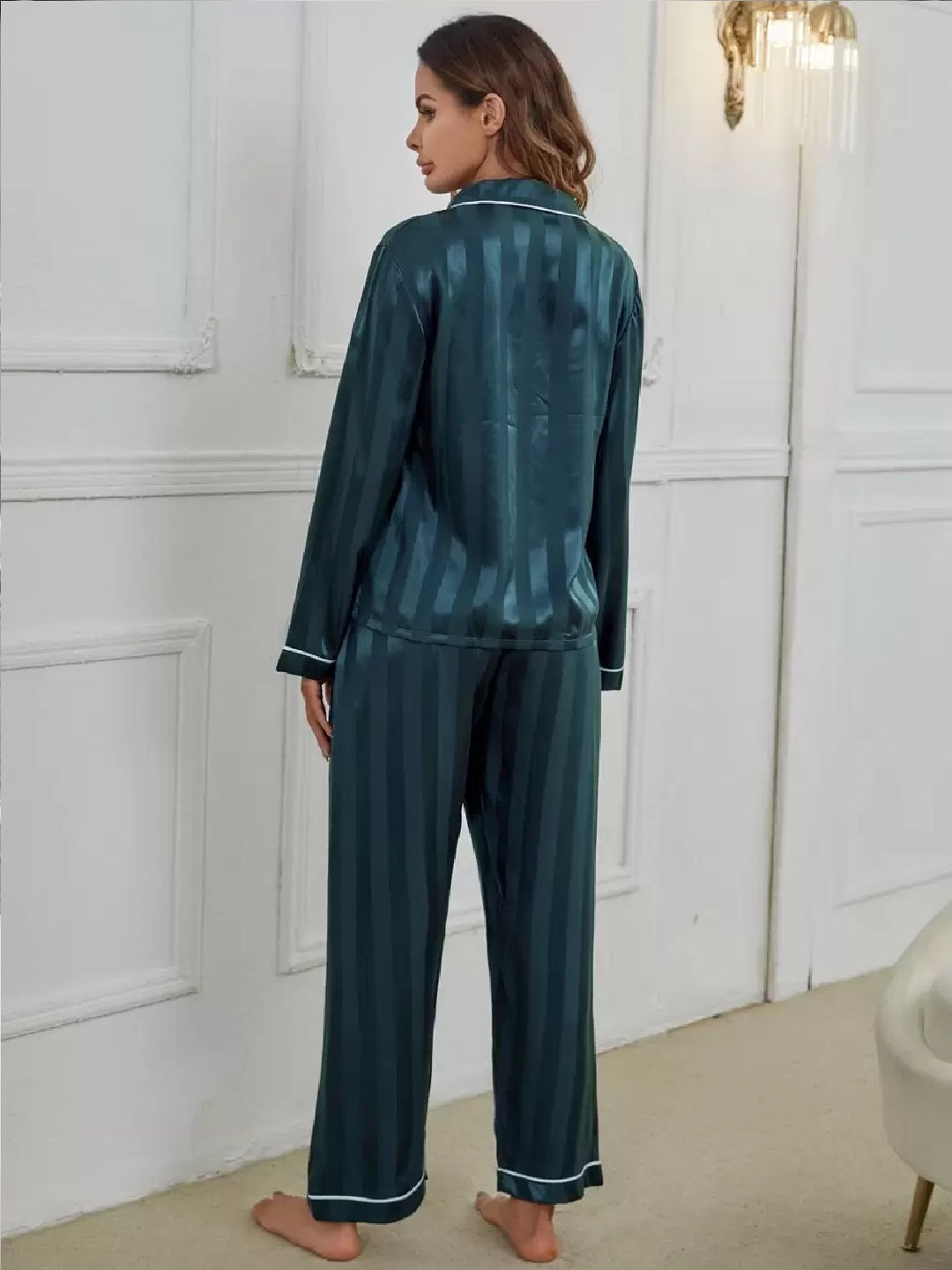 11013-Women Satin Finish Shirt & Pyjama Night Suit Set