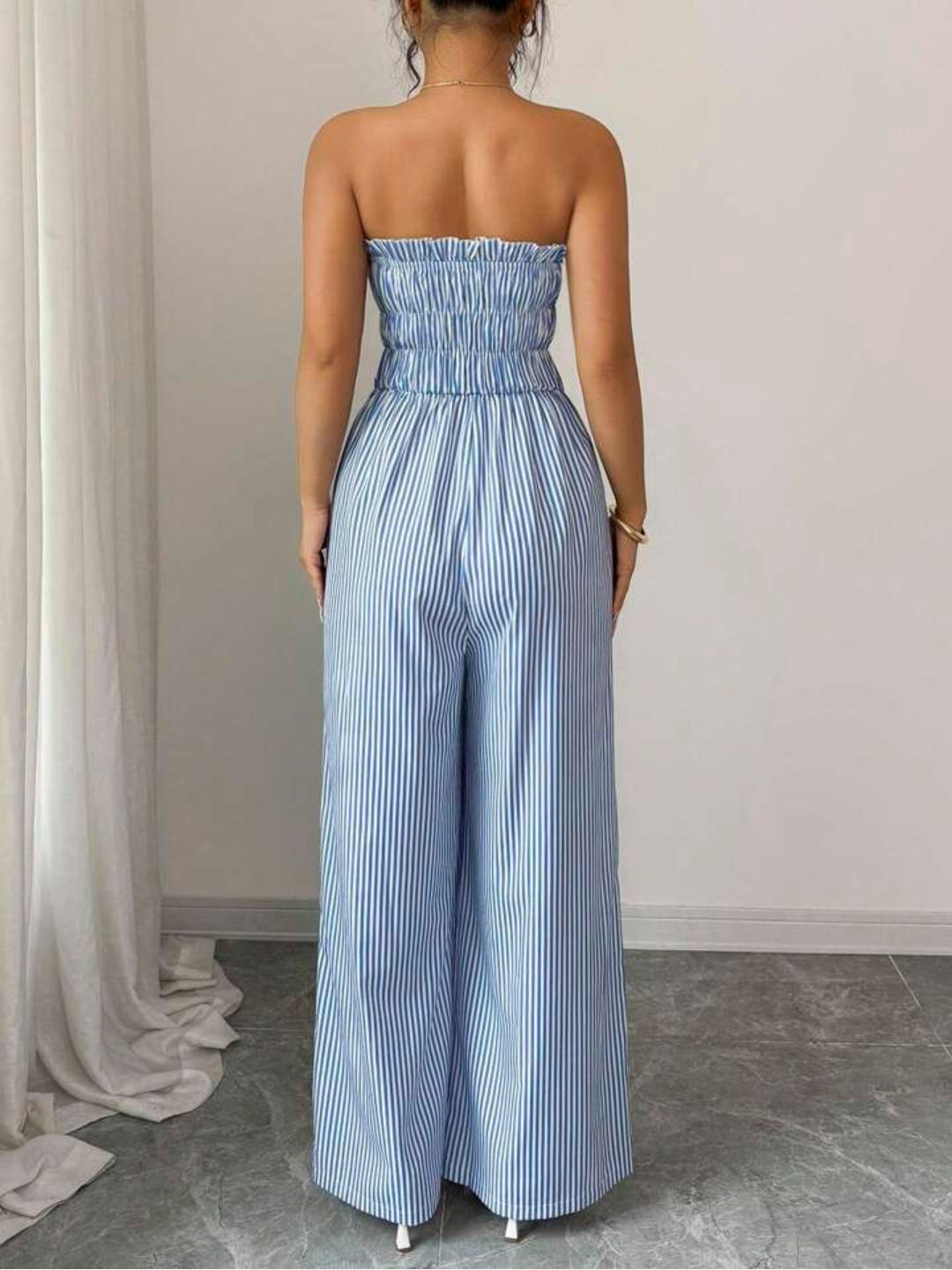 11038 - Women pink & White Striped Cotton Night Suit
