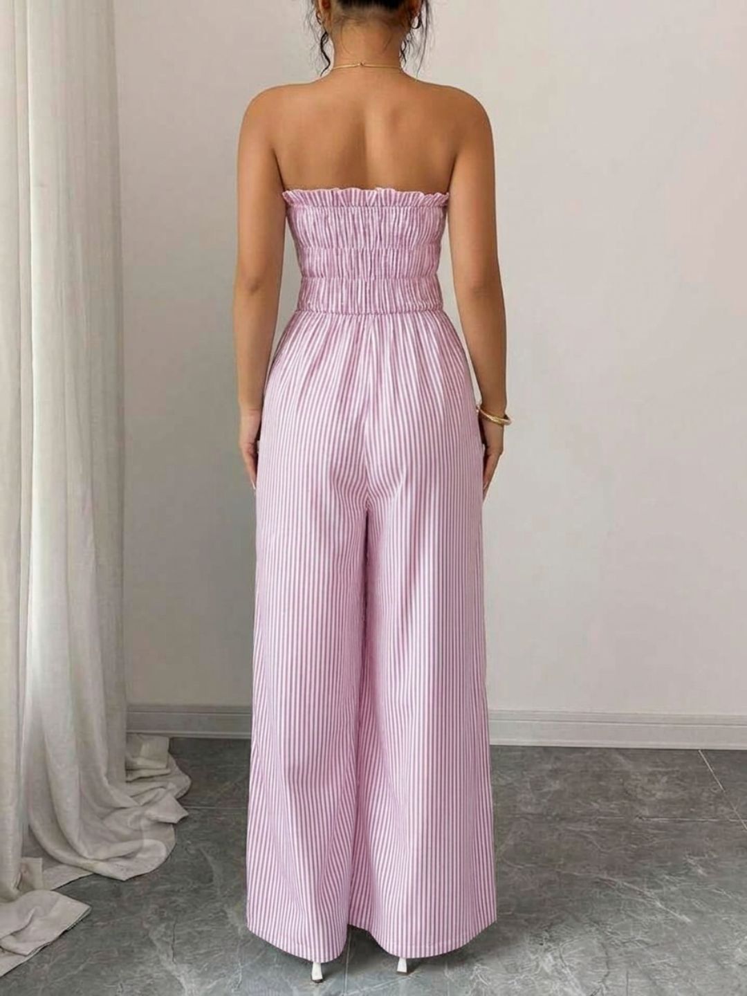 11038 - Women pink & White Striped Cotton Night Suit