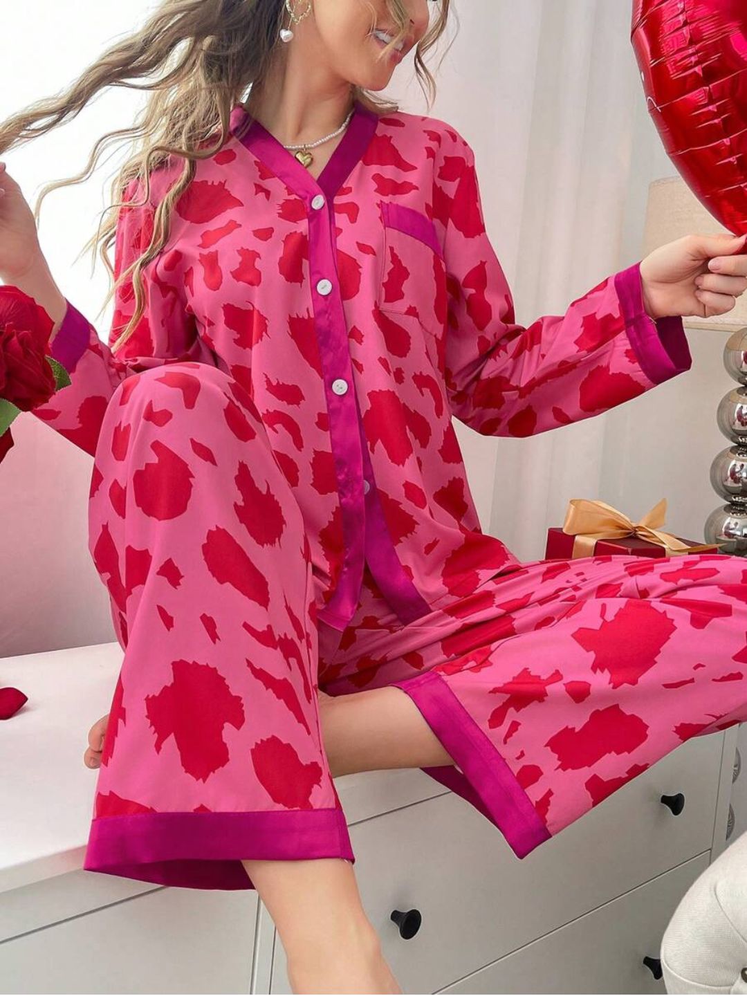 11026 - Women Animal Print Button-Down Night Suit