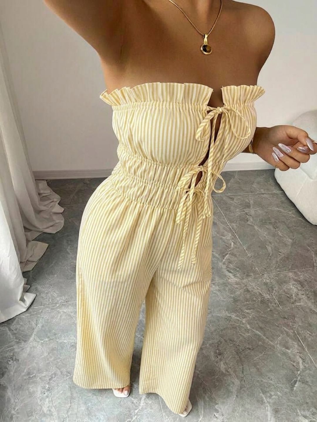 11038 - Women pink & White Striped Cotton Night Suit