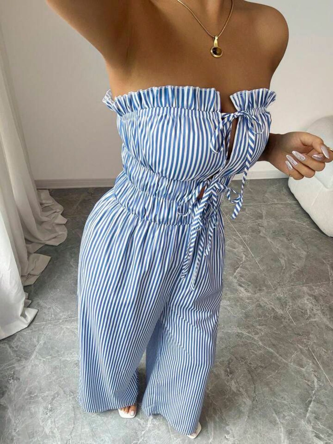 11038 - Women pink & White Striped Cotton Night Suit