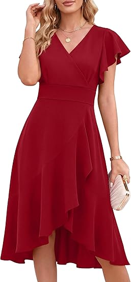 Red Ruffle Wrap Dress