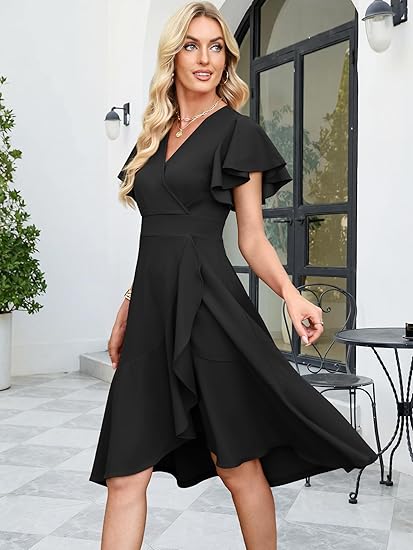 Black Ruffle Wrap Dress