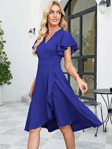 Royal Blue Ruffle Wrap Dress