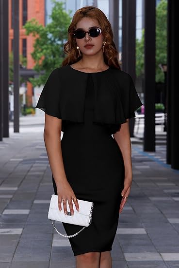 Black Cape Sleeve Bodycon Midi Dress