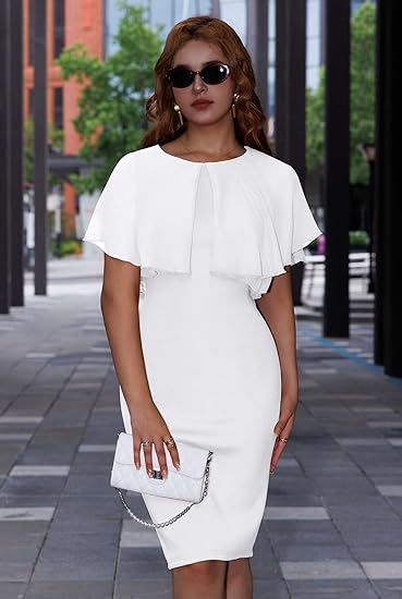 White Cape Sleeve Bodycon Midi Dress