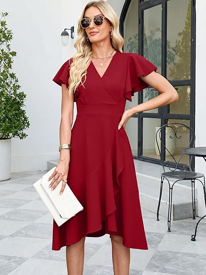 Red Ruffle Wrap Dress
