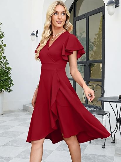Red Ruffle Wrap Dress