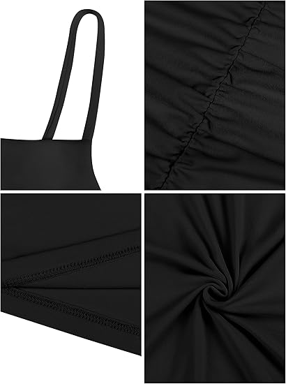 Black Spaghetti Strap Ruched Mini Dress