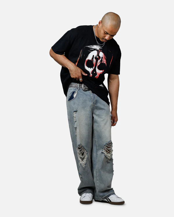 Oversized Masked Skull Graphic T-Shirt for Men - Image 3